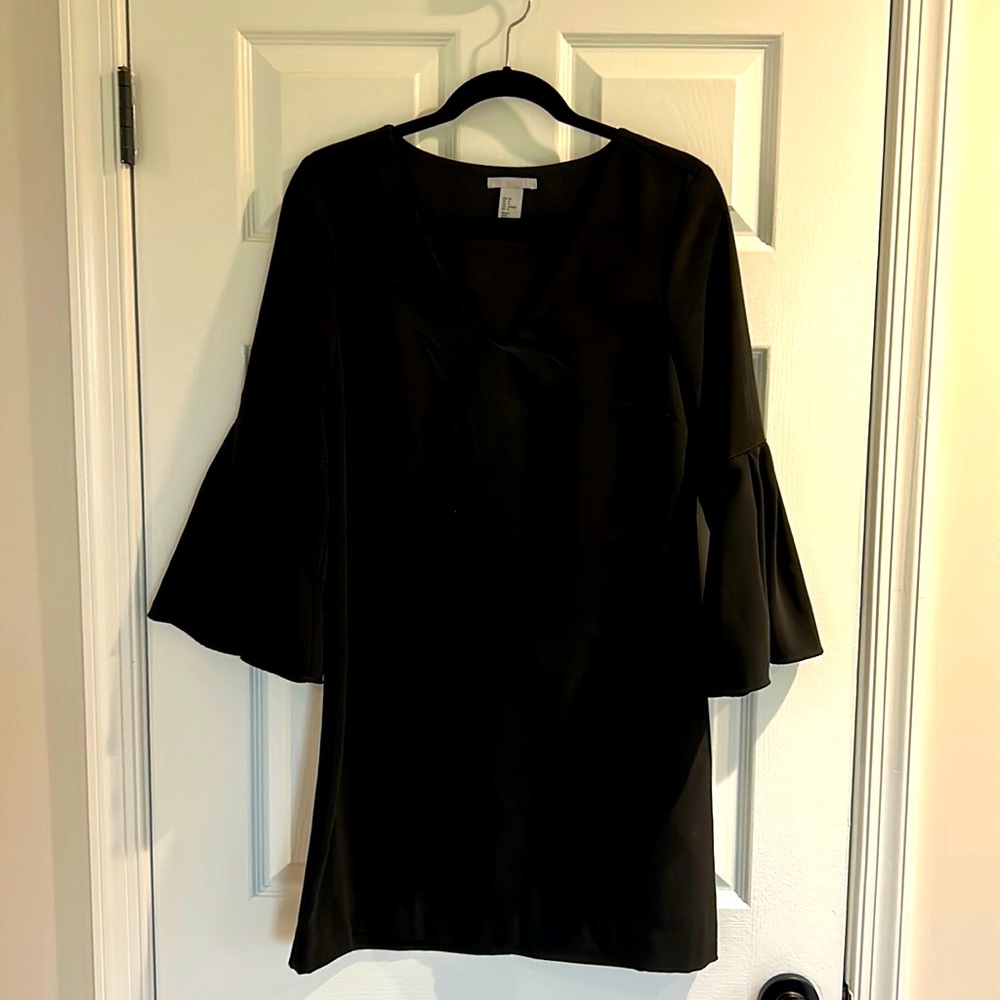H&M black mini dress with bell sleeves